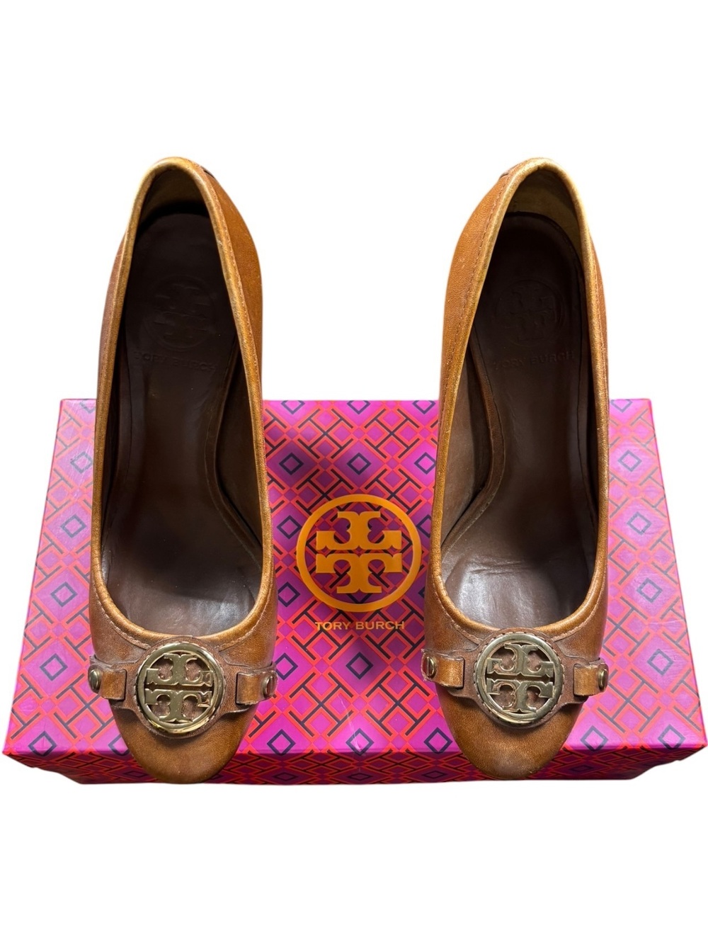 Tory Burch Y2K Brown Leather Logo Platform Heels